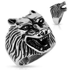 316L Bague en Acier Inox Loup