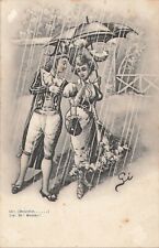 CP ILLUSTREE COUPLE ELEGANT COSTUME CHAPEAU BICORNE PARAPLUIE - ENDOMMAGEE 24511