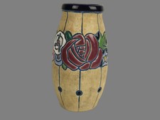 AMPHORA VASE EN FORME BALUSTRE EN CERAMIQUE A DECOR DE FLEURS DE 16 CM DE HAUT 