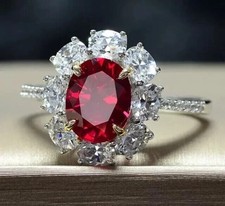 Bague de mariage ovale rubis halo cocktail 2,00 ct or blanc massif 14 carats