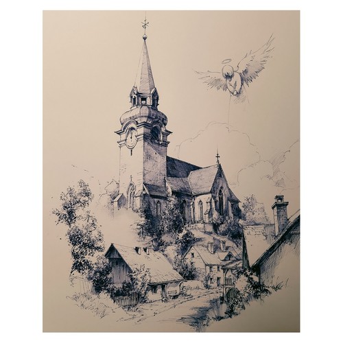 Affiche illustration église - affiche, d'illustration
