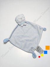 Doudou Plat/Mouchoir Petit Ours Gris Bleu Clair Cape Rayé Mots D'enfants Leclerc