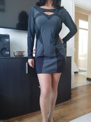 Robe droite mini gris noir - droite,