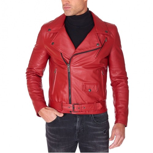 Veste cuir agneau rouge - veste,
