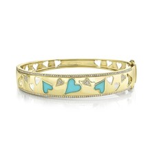 14K or Jaune Turquoise Diamant Coeur Bracelet Femmes Large 1.41 Carats