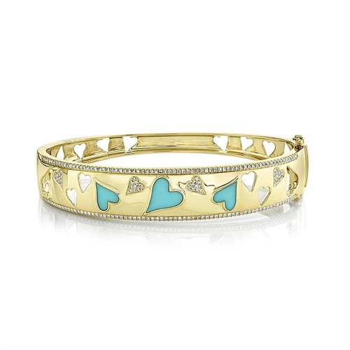 14k jaune turquoise diamant - 14k,