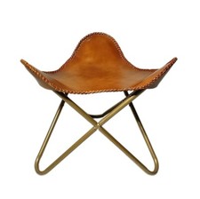 Pouf En Cuir Papillon Repose-Pieds Tabouret Pliant Lounge Accent Tan