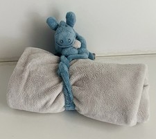 Doudou Peluche Couverture NOUKIE'S Âne Paco Bleu Turquoise/Gris - État Neuf