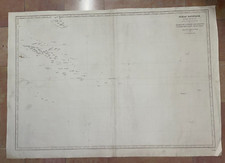 PACIFIC MARQUESAS, PAQUES & SOCIETY ISLANDS 1889 VERY LARGE ANTIQUE SEA CHART