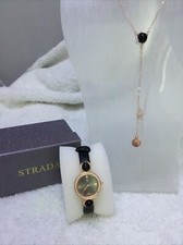 Montre noire ton or rose 6,5”/8” & collier 24”/28” avec goutte 4,5” neuve