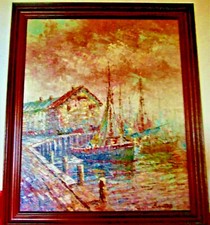 * DONALD BRAGGE BARTON * HUILE SUR TOILE * SIGNEE & ENCADREE * BATEAUX DE PECHE 