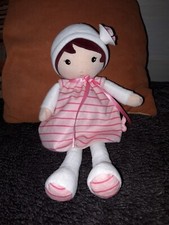 POU/ Doudou poupée beige Ruban  rose rayures KALOO POUPEE chiffon haut 30cm ttbe