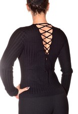 pull fin ajusté noir uni dos