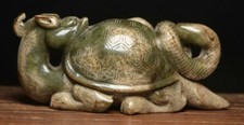 Sculpture de tortue de dragon sculptée en jade hétien chinois naturel de 6,6