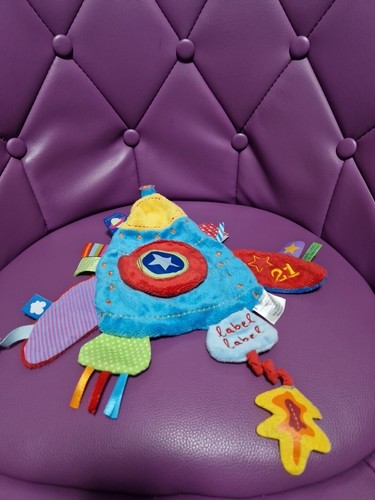 Doudou plat fusée bleu rouge