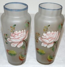 PAIRE ANCIEN VASE LEGRAS ? VERRE ÉMAILLÉ FLEURS ART NOUVEAU FIN XIXème - 1900