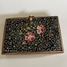 Rare Minaudière Aumônière Art Nouveau Sac Soirée Brodé Pierres Et Perles Laiton
