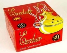 boite charbons chicha et encens excelsior, 8 rouleaux de 10 pastilles