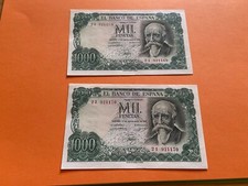 RARE  LOT DE 2 BILLETS ESPAGNE 1000 PESETAS 1971 NEUF NUMERO SUIVANT
