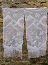 French pair white curtains lace bird landscape motif    23'' x 57'' of each
