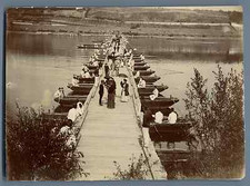 France, Régiment du génie. Pont de bateaux sur la Loire  Vintage citrate print. 