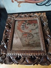 ANCIEN MIROIR RENAISSANCE ITALIEN EN BOIS SCULPTE ET VERRE EGLOMISE AU MERCURE 
