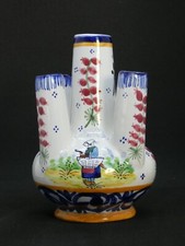 Ancien joli PIQUE-FLEURS BOUQUETIERE céramique HB QUIMPER décor polychrome 