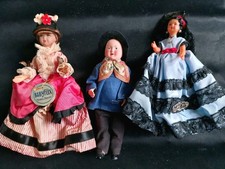 LOT DE 3 POUPEES ANCIENNE  CELLULOID  FOLKLORIQUES AVEC ÉTIQUETTES