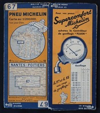 Carte 1934 MICHELIN 67 Nantes Poitiers Guide Bibendum pneu tyre map