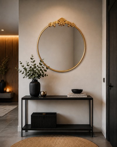Miroir rond fer doré - rond, cm