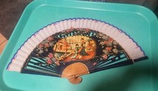 Éventail   Thème Asiatique Peint  Laqué.Partie ajourée. Scène  Galante 