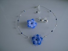 Parure/Femme/Enfant Collier Bleu roi/Marine Fleur robe Cérémonie/Mariage/Mariée