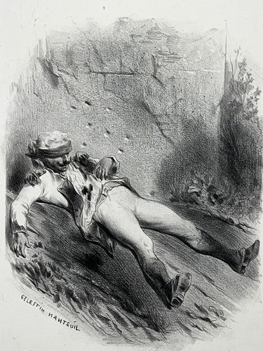 Soldat blesse lithographie - soldat,