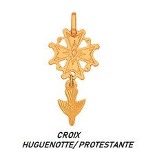 Dolly-Bijoux Pendentif CROIX HUGUENOTTE/PROTESTANTE 0.95Gr d'Or Massif 18K