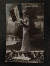 CP PATRIOTIQUE QUAND-MEME FEMME FLEURS DRAPEAU POTEAU FRONTIERE - 62239