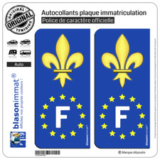 2 Autocollants plaque immatriculation : F Fleur de Lys - Identifiant Européen