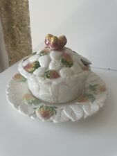 ANCIEN Confiturier en BARBOTINE SARREGUEMINES à Décor de FRUITS Fraises Deco