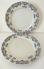 Duo d'assiettes en terre de fer Onnaing – décor bleu et rouge fin 19ème