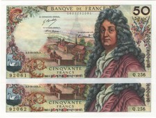 FRANCE - 50 FRANCS RACINE TYPE 1962   LOT DE DEUX