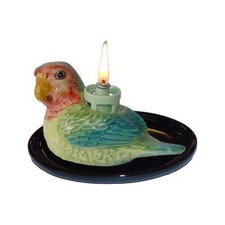 Miniature en porcelaine _ LAMPE A HUILE PERROQUET _ Collection objet de vitrine