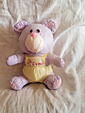 Peluche Puffalump  OURS  mauve jaune  pois  BIKIN  "Je t'aime"