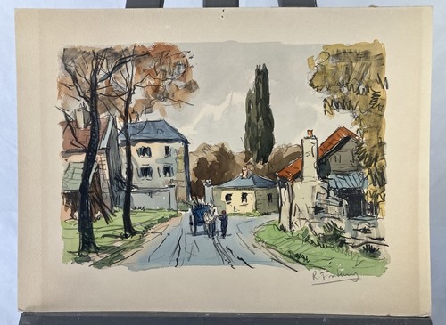 Grande aquarelle signée - , vers