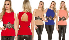 Top Élégant Femme Dentelle Noire Bicolore Sans Manches Évasé Ajusté Sous-Veste