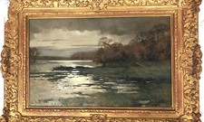 Tableau ancien huile sur panneau bords de seine signé Henri Jourdain