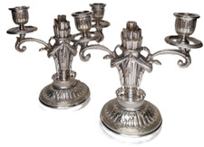 CHRISTOFLE Paire de Candélabres, Chandeliers Style Louis XVI Métal Argenté 1900