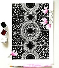 Original Mandala paintings, flowers design,  Modern Art, picture 21x14.8cm