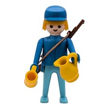 Playmobil figurine soldat bleu western arme pot tasse désert vintage