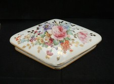 Bonbonnière Porcelaine LIMOGES Boite à Bijoux Vide Poche Décor Floral Peint Main