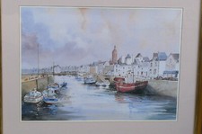 Bretagne. Paire d'aquarelles signées Morlaine. Marines de 1991,encadrées. 