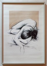 Tableau femme nue allongée signé Laurent Hours.